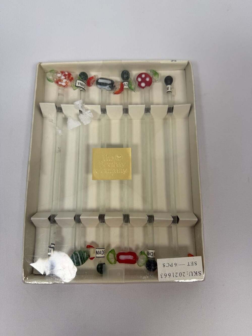 The Bombay Company Glass Candy Drink Stirrers Swizzle Sticks Set of 6